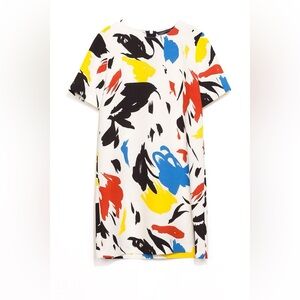 ZARA women’s Multicolor Abstract Print Brushstroke Shift Mini Dress small